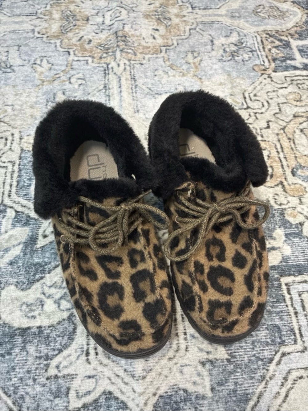 Hey Dude Leopard Print Faux Fur-Lined Ankle Booties - Brown/Black